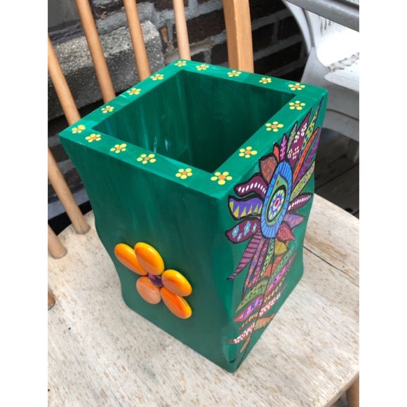 My Art: Vintage Wood Vase Stones Handpainted by Me - Picture 2 of 4